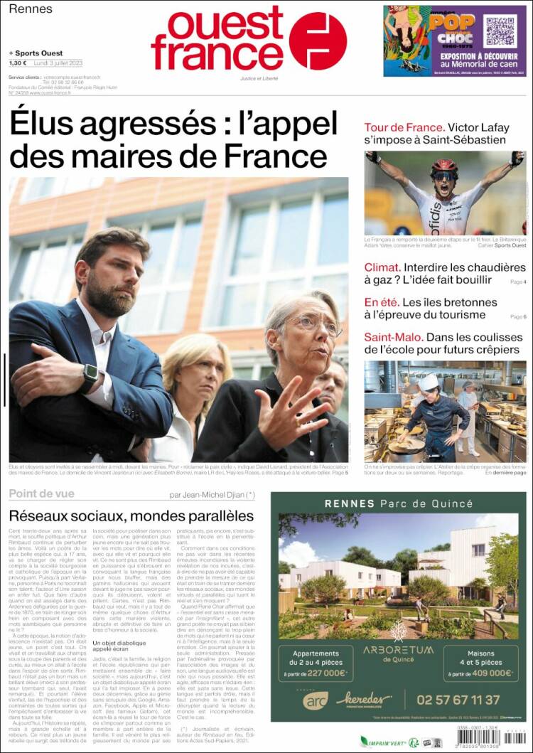 Portada de Ouest France (Francia)