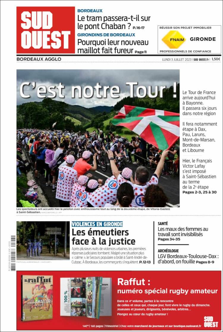Portada de Sud Ouest (Francia)