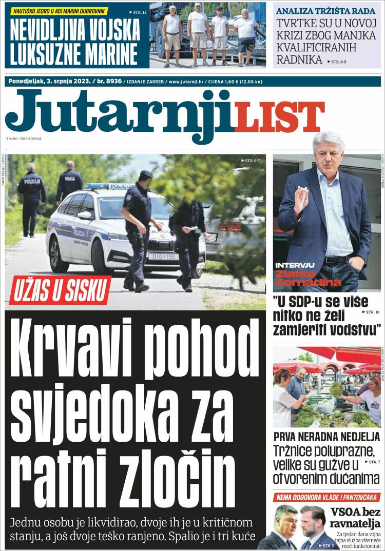 Portada de Jutarnji List (Croacia)