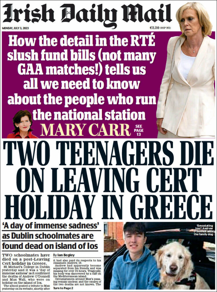 Portada de Irish Daily Mail (Irlanda)