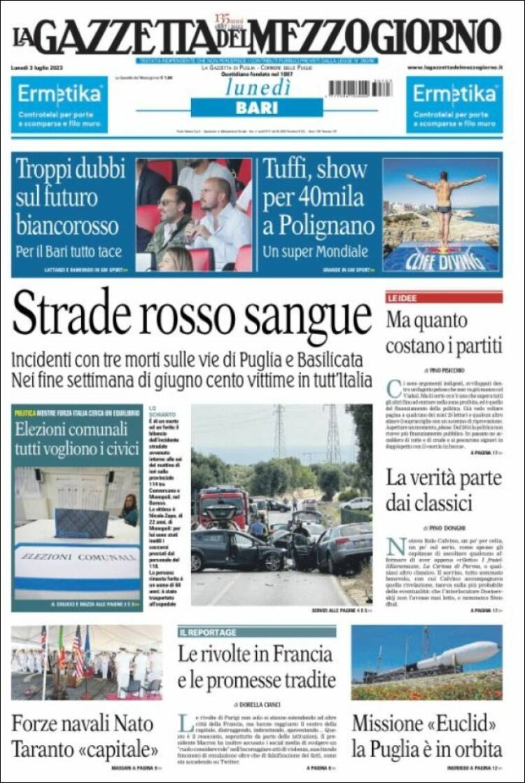 Portada de La Gazzetta del Mezzogiorno (Italia)