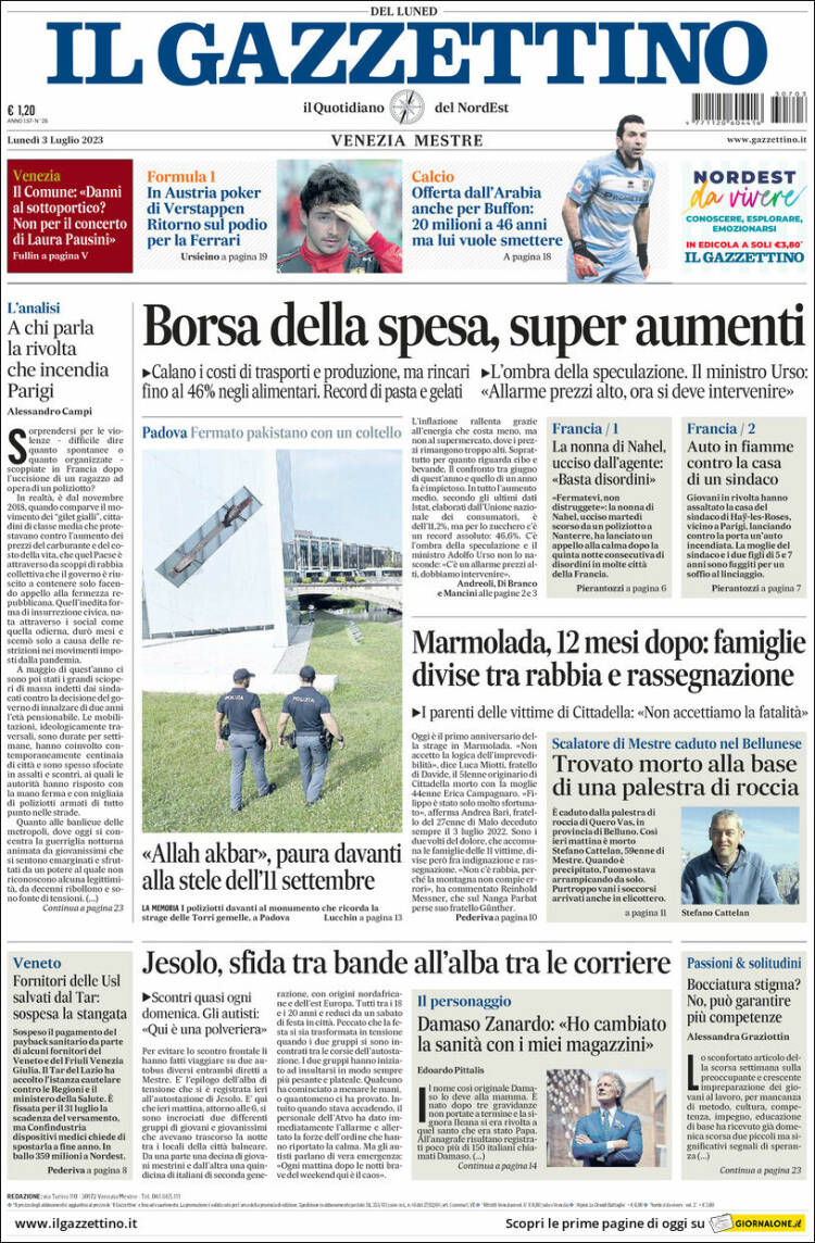 Portada de Il Gazzettino (Italia)