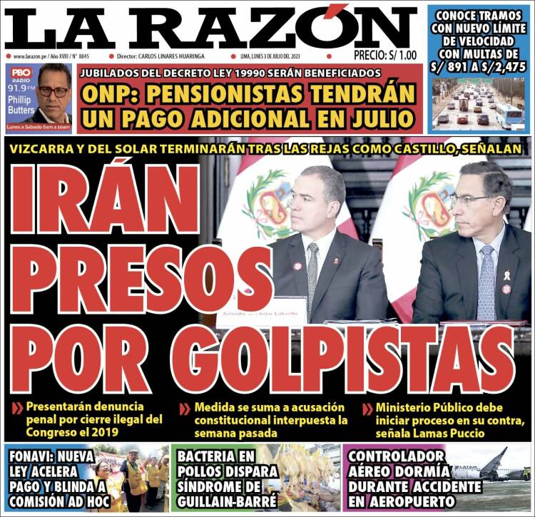 Portada de La Razón (Per&uacute;)