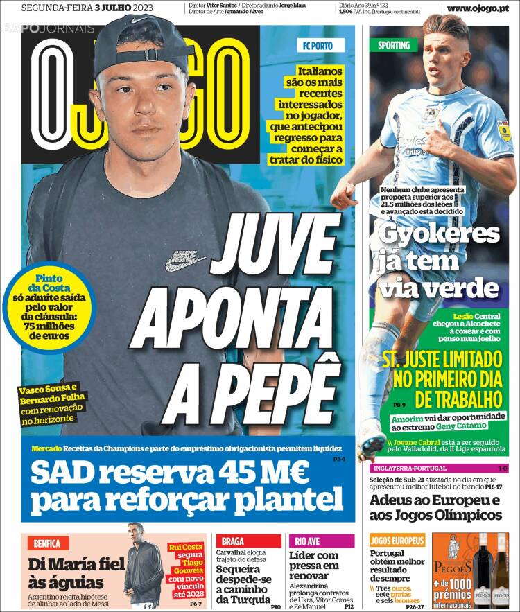 Portada de O Jogo (Portugal)