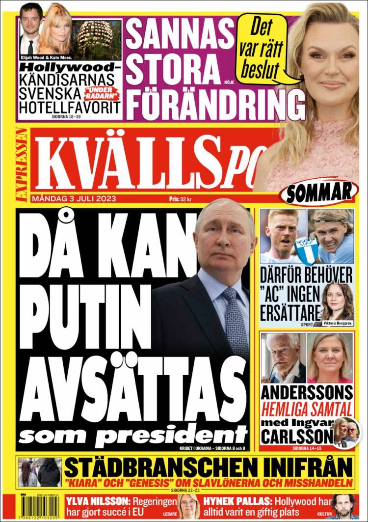 Portada de Kvällsposten (Suecia)
