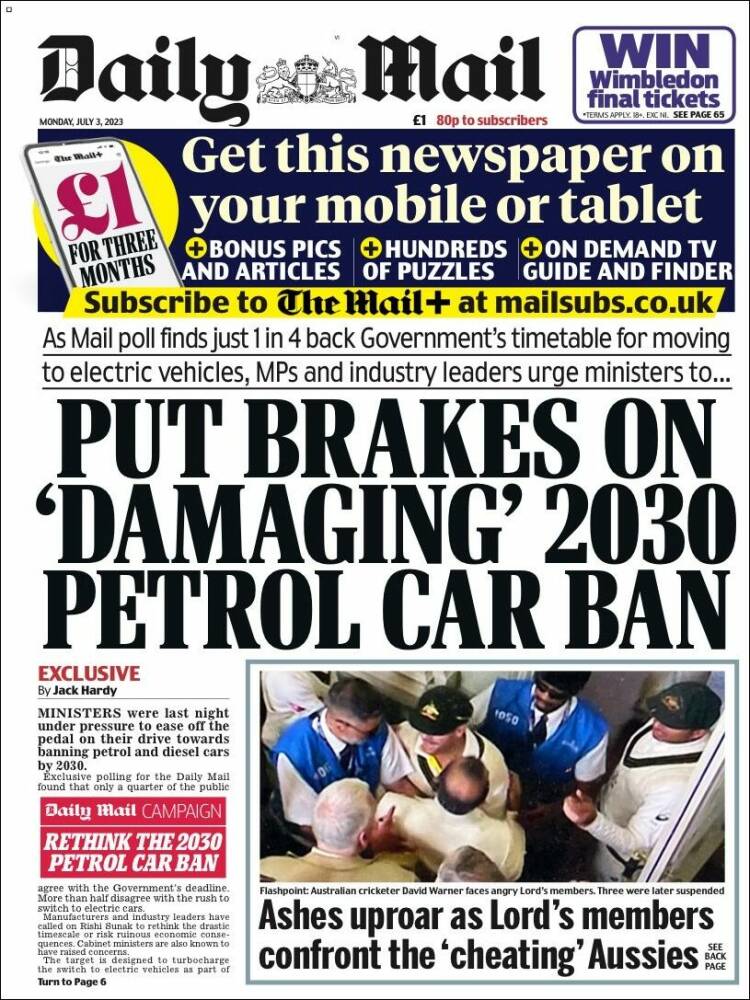 Portada de Daily Mail (Reino Unido)