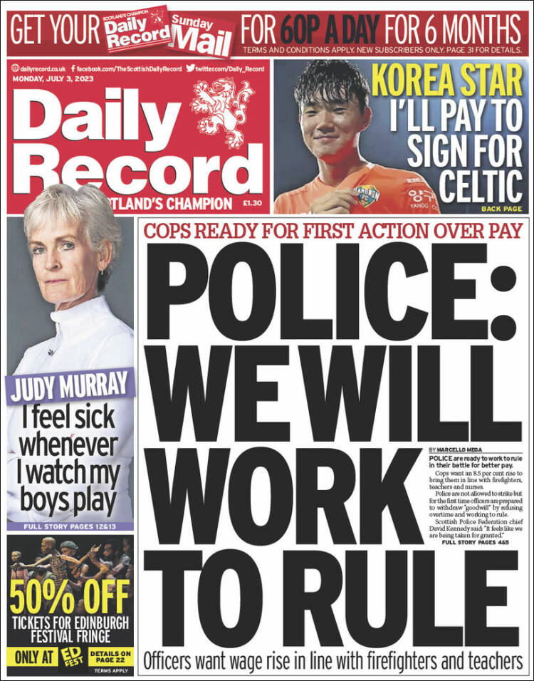 Portada de Daily Record (Reino Unido)