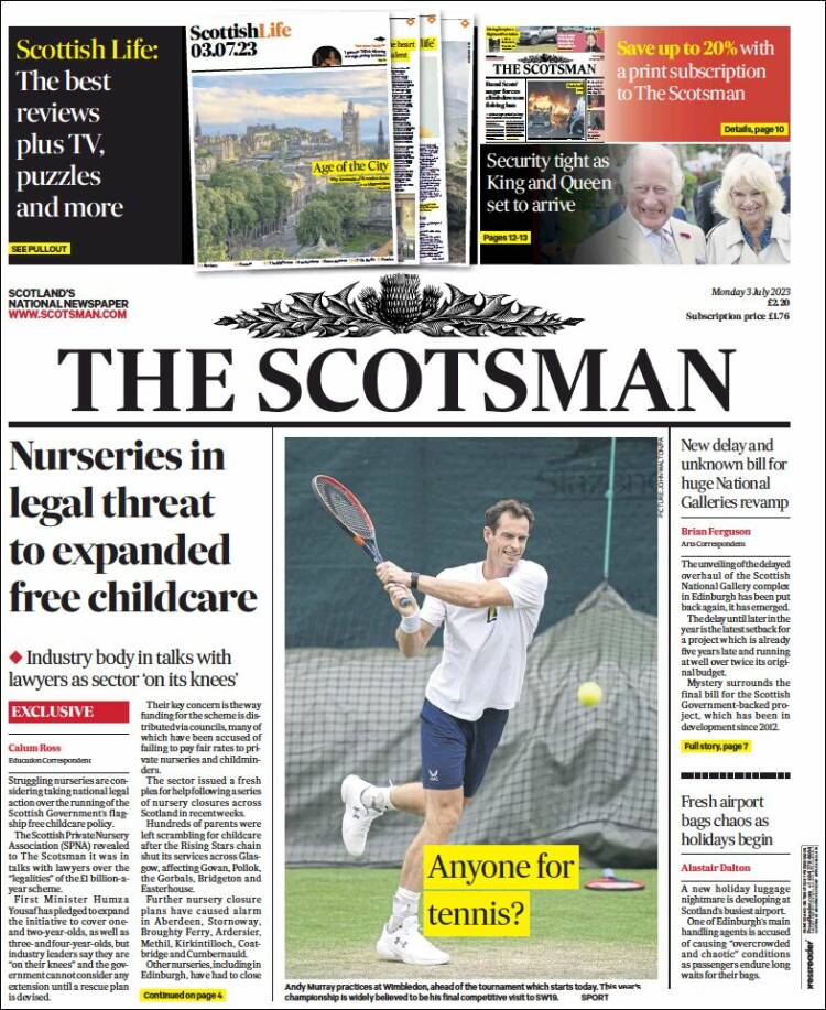 Portada de The Scotsman (Reino Unido)