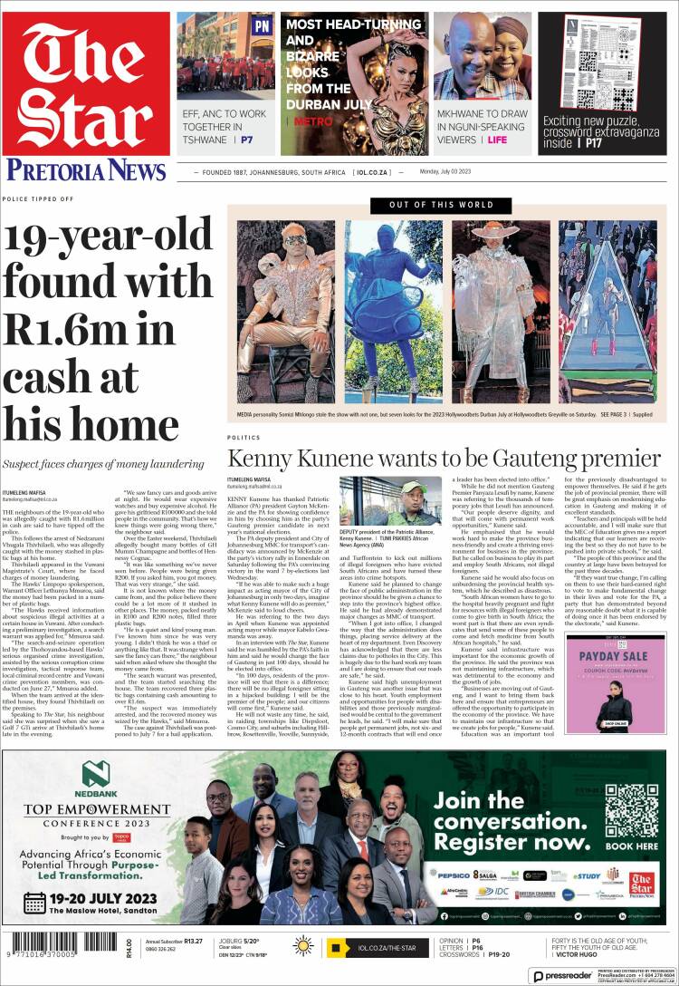 Portada de The Star (Sud&aacute;frica)