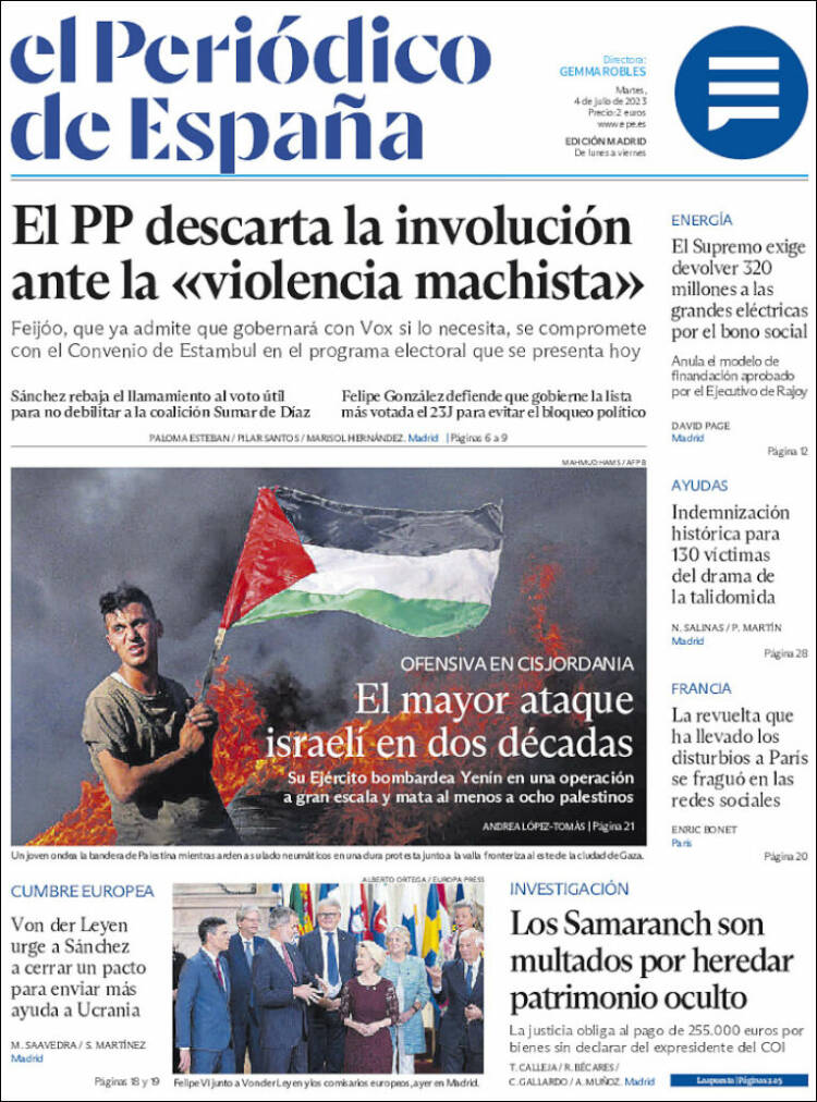 Portada de El Periódico de España (España)