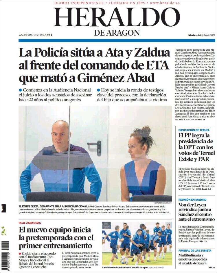 Portada de Heraldo de Aragón (España)