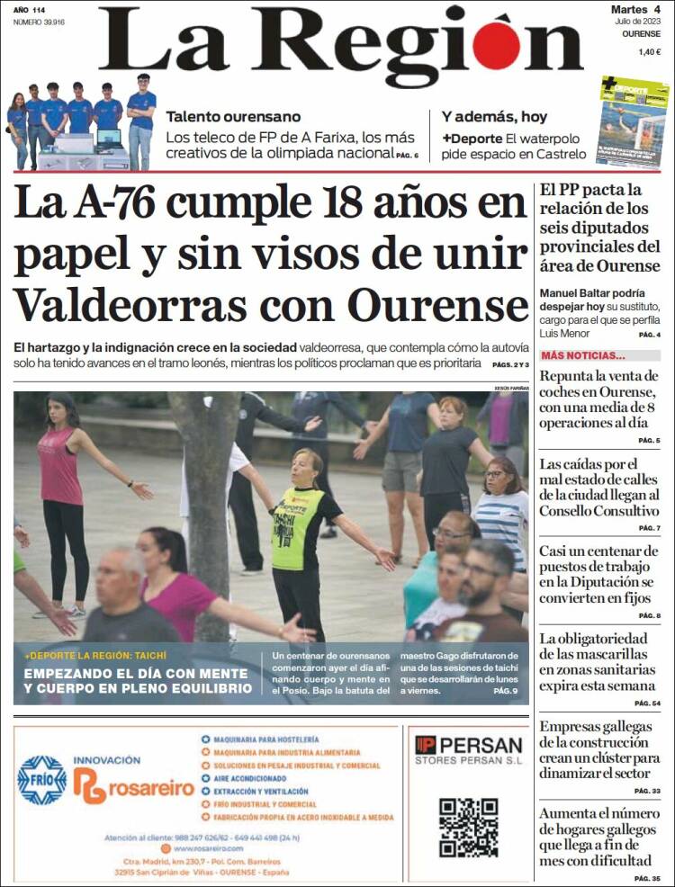 Portada de La Región de Ourense (España)