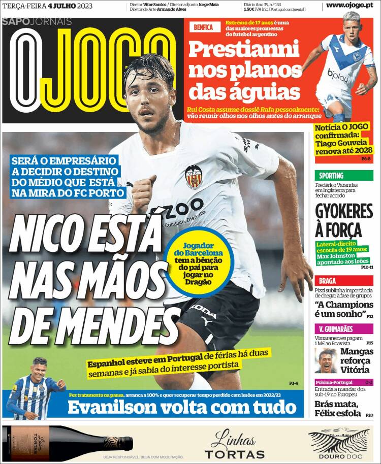 Portada de O Jogo (Portugal)