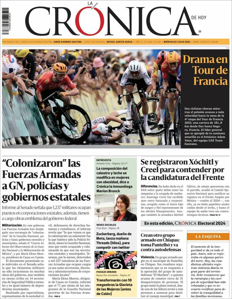 Portada de La Crónica de Hoy (México)