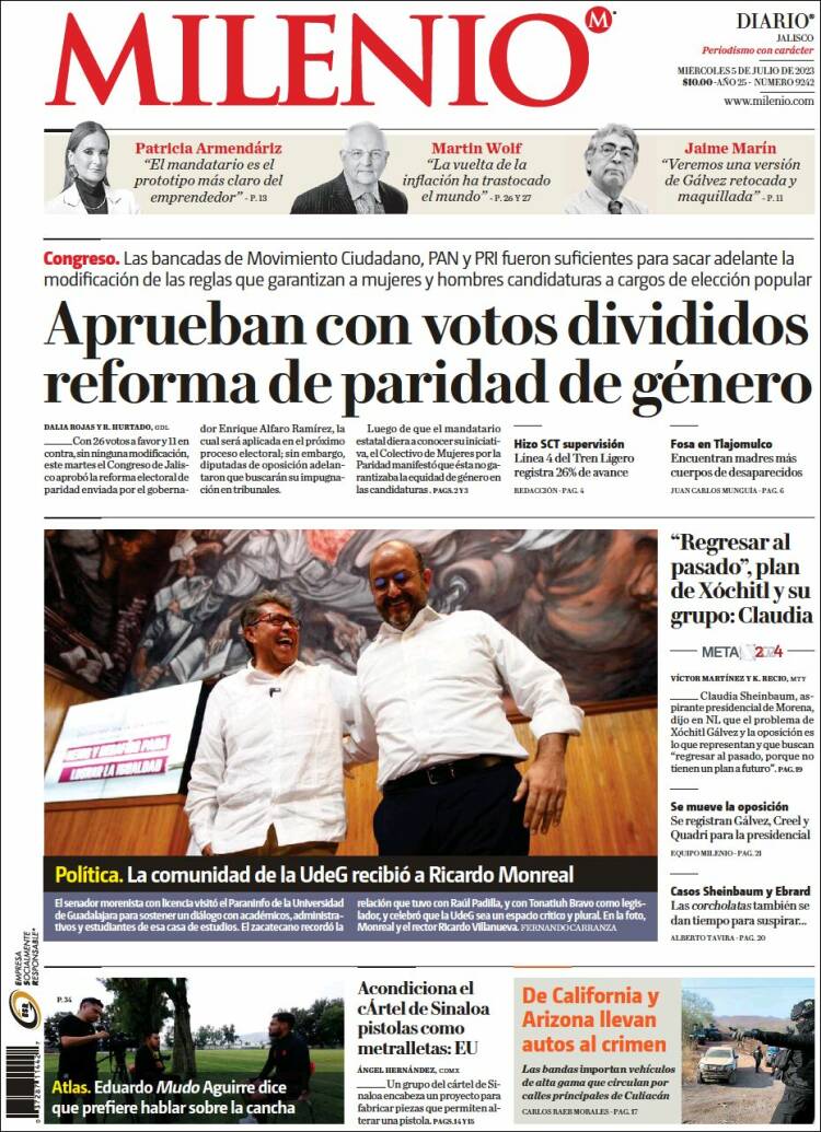 Portada de Milenio - Jalisco (México)