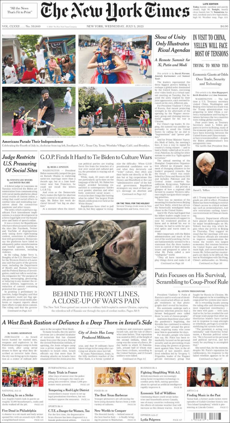 Portada de New York Times (USA)