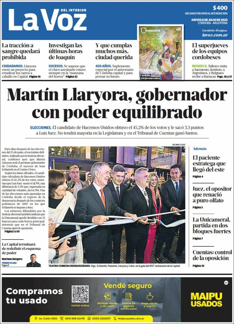 Portada de La Voz del Interior (Argentina)