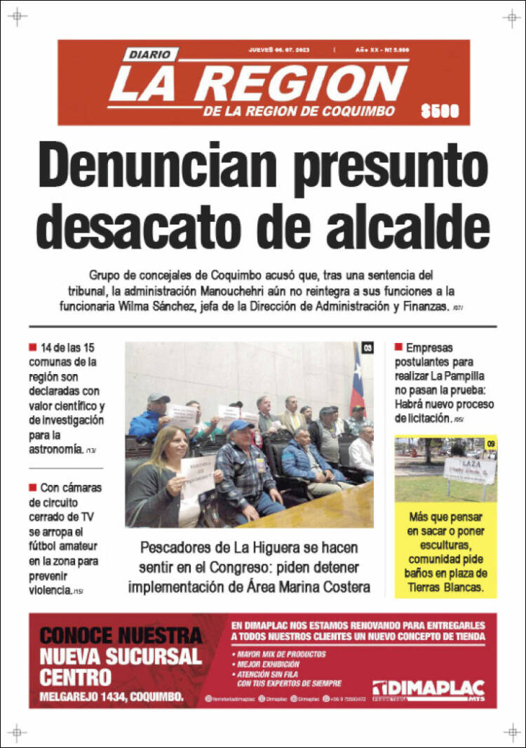 Portada de Diario La Región de Coquimbo (Chile)