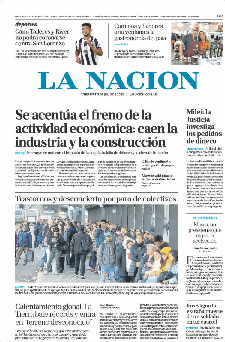 Portada de La Nación (Argentina)