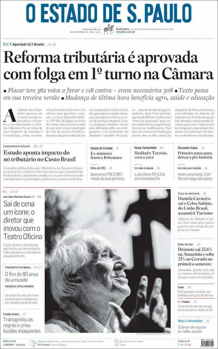 Portada de O Estado de São Paulo (Brasil)