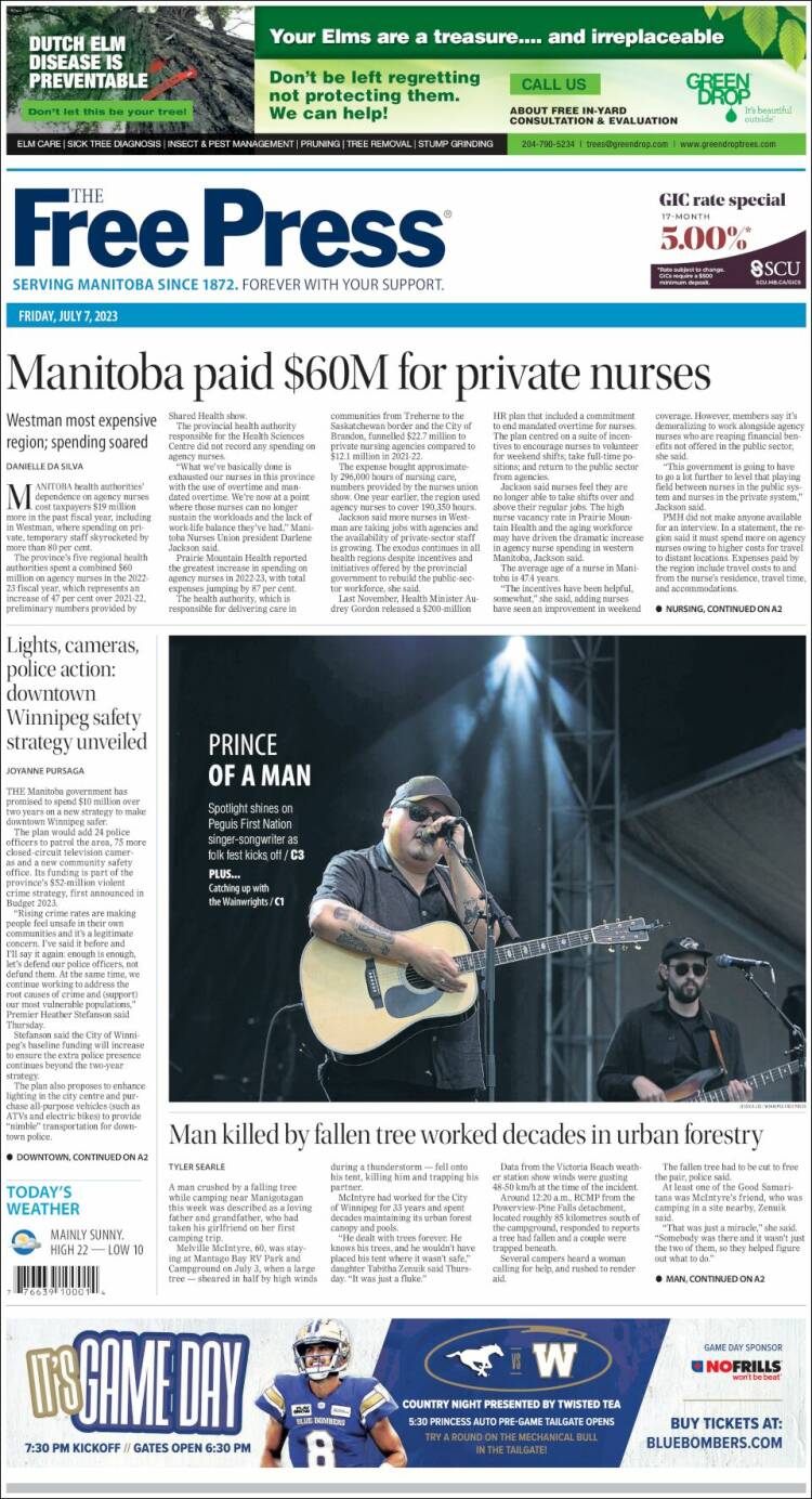 Portada de Winnipeg Free Press (Canadá)