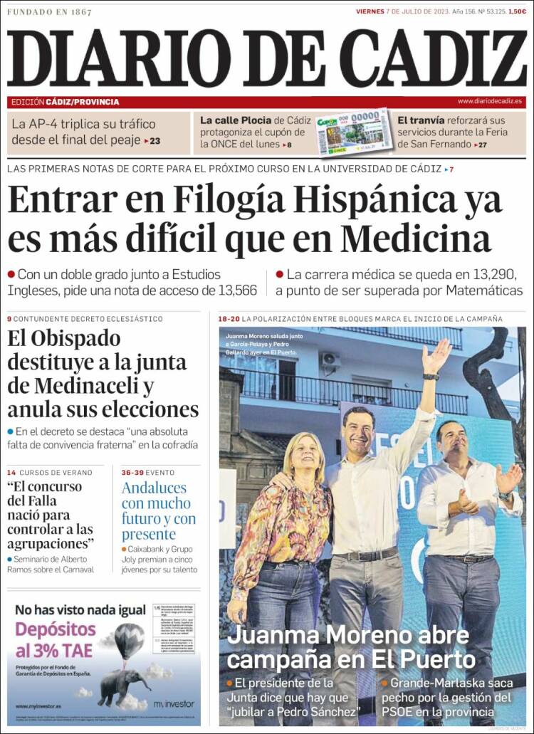 Portada de Diario de Cádiz (Spain)