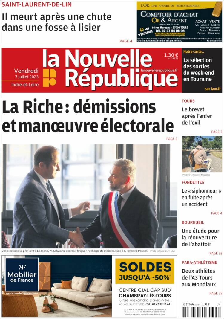 Portada de La Nouvelle Republique (France)