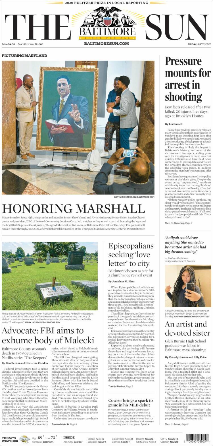 Portada de The Baltimore Sun (USA)
