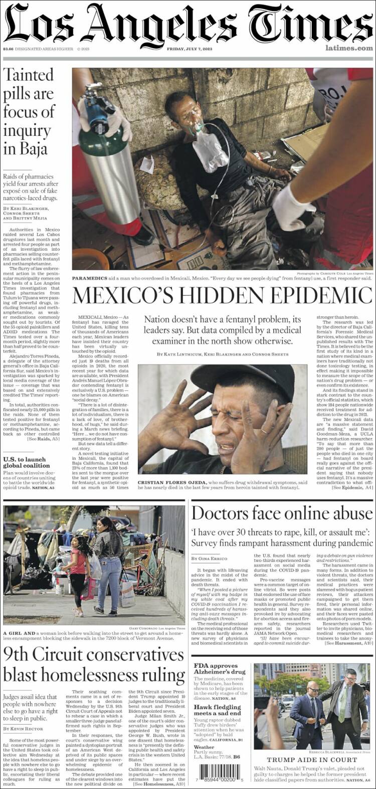 Portada de Los Angeles Times (USA)