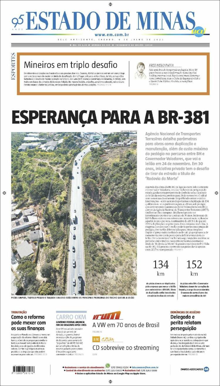 Portada de Jornal Estado de Minas (Brasil)