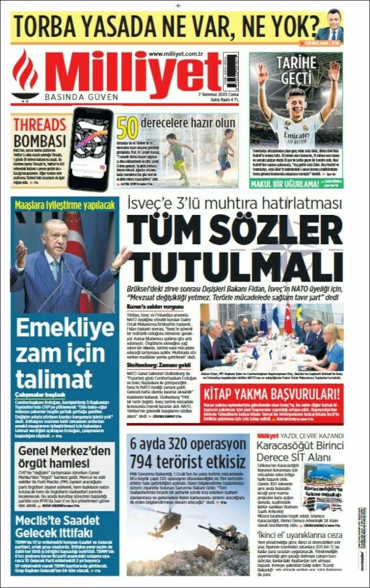 Portada de Milliyet (Turquía)