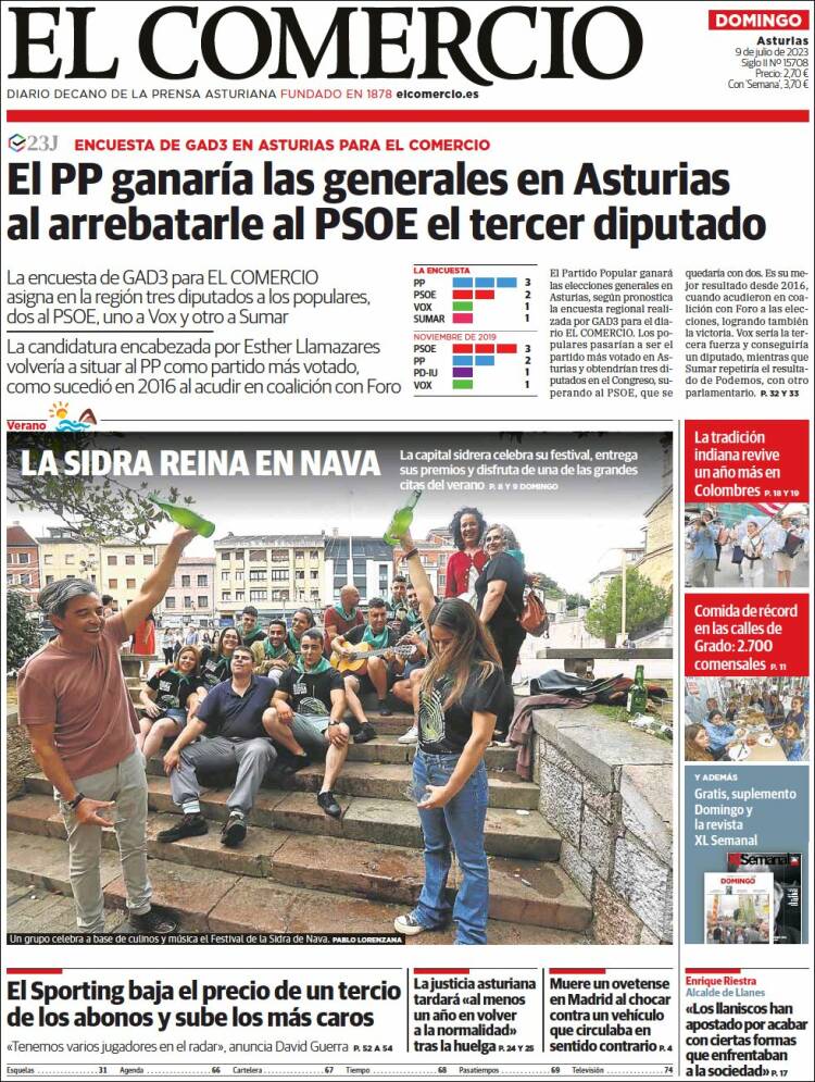 Portada de El Comercio (España)