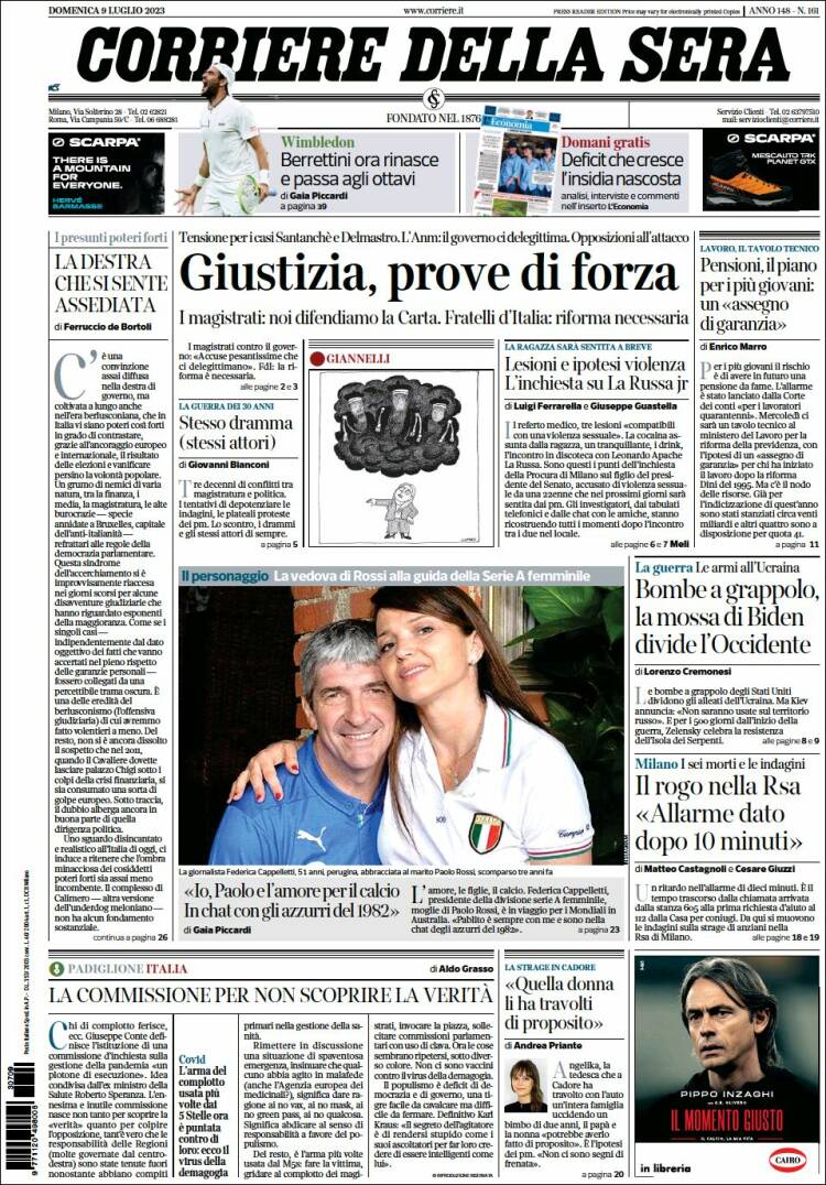 Portada de Corriere della Sera (Italia)