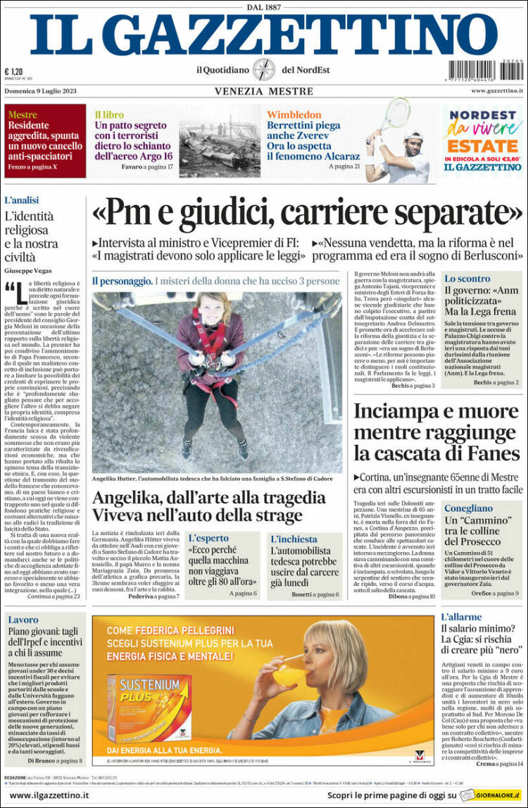 Portada de Il Gazzettino (Italia)