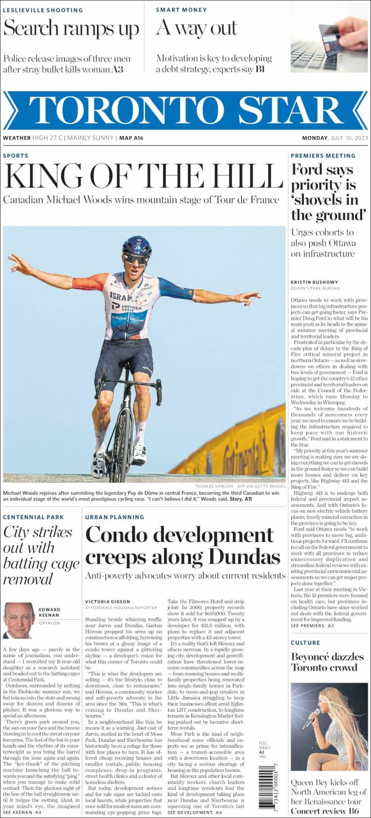 Portada de The Toronto Star (Canadá)