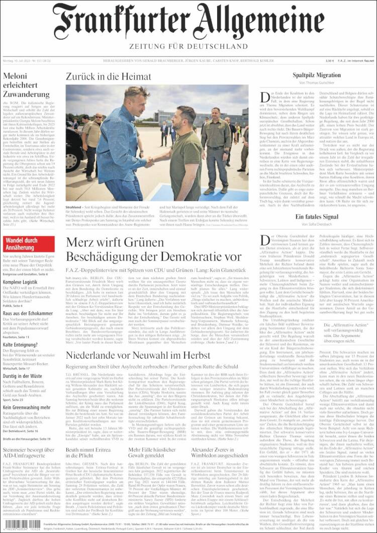 Portada de Frankfurter Allgemeine (Alemania)