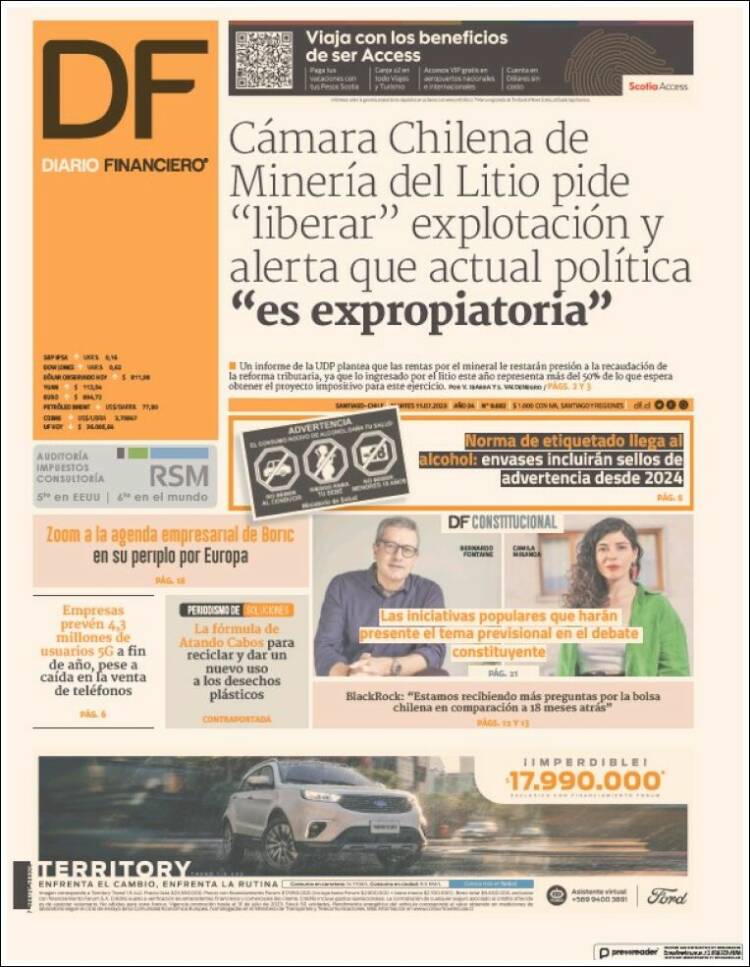 Portada de Diario Financiero (Chile)