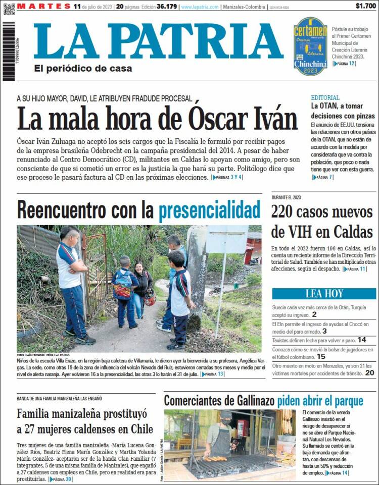 Portada de La Patria (Colombia)