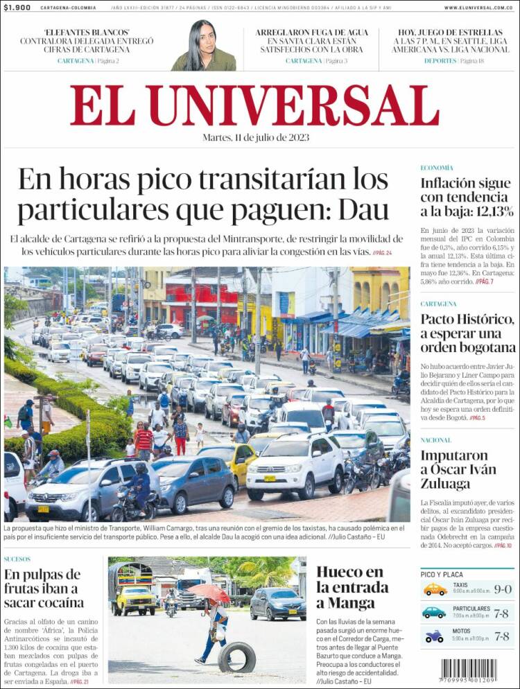 Portada de El Universal (Colombia)