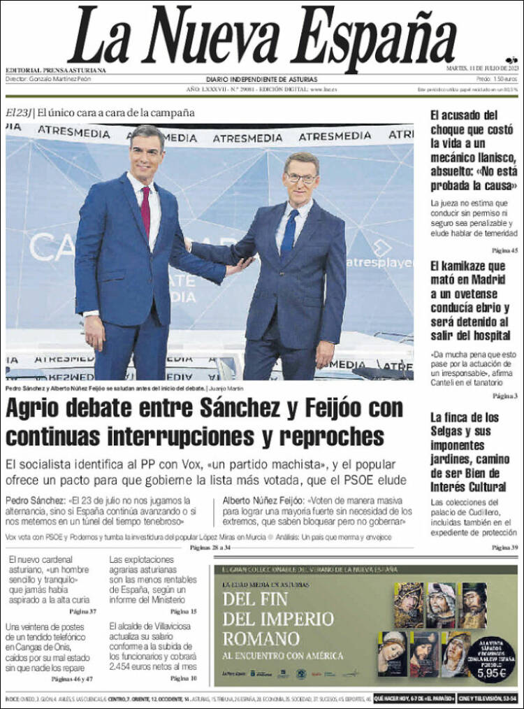 Portada de La Nueva España (España)