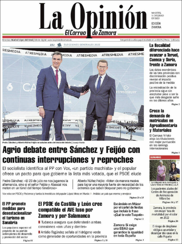 Portada de La Opinión - El Correo de Zamora (España)