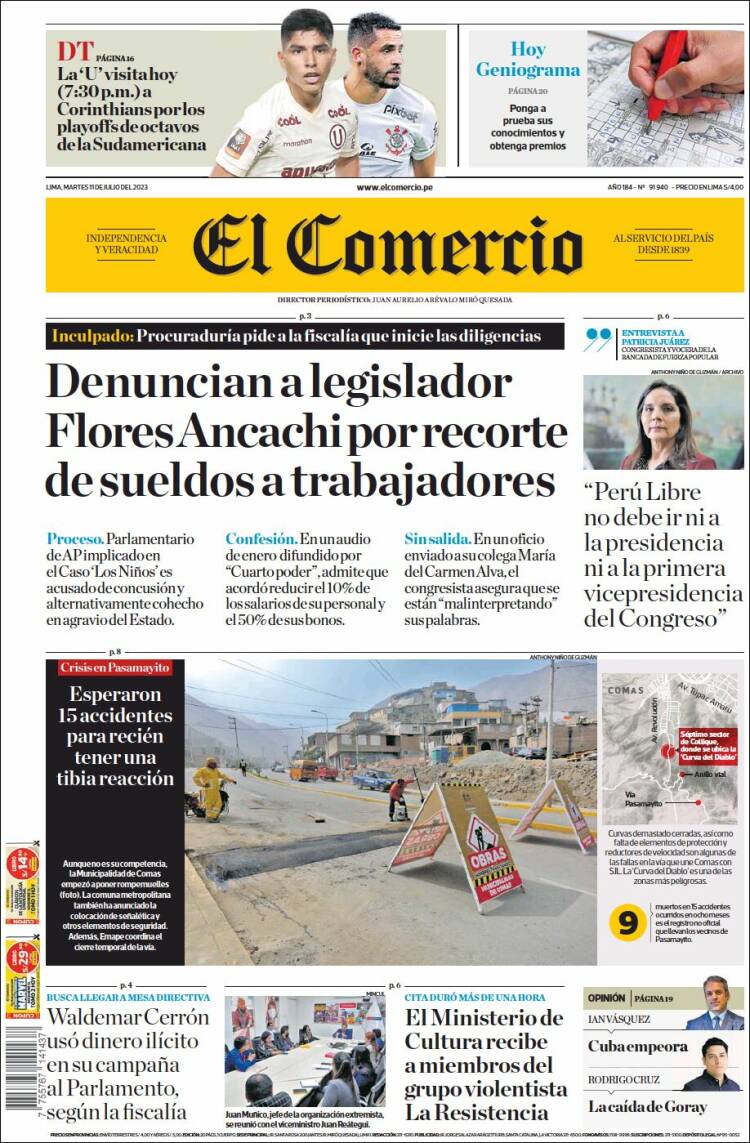 Portada de El Comercio (Perú)