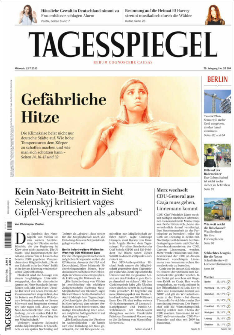 Portada de Der Tagesspiegel (Alemania)