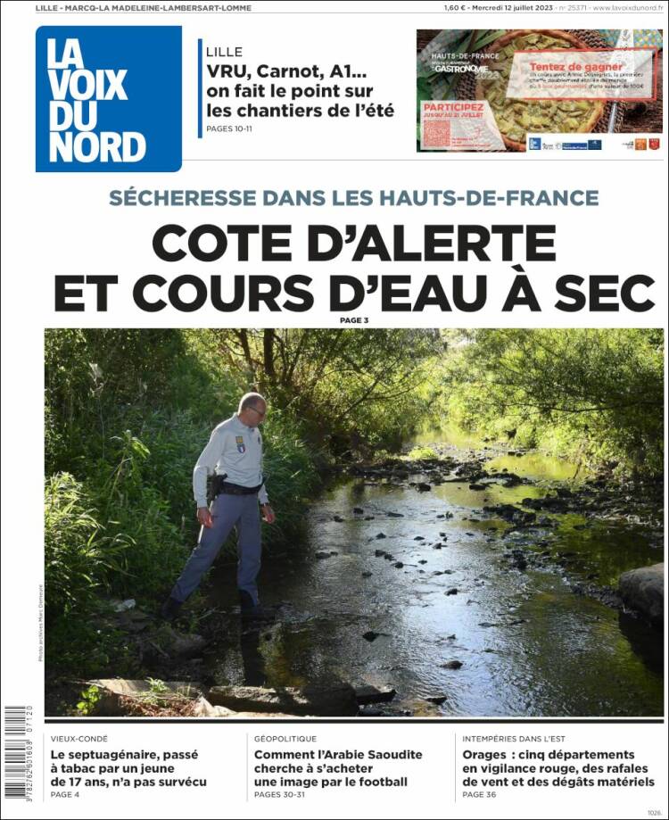 Portada de La Voix du Nord (Francia)