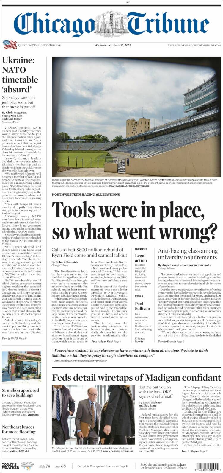 Portada de Chicago Tribune (USA)