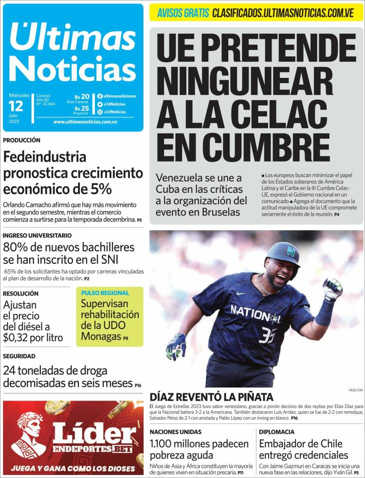 Portada de Últimas Noticias (Venezuela)