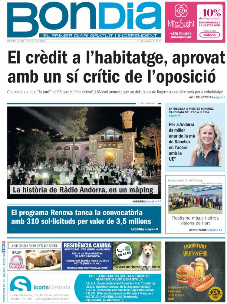 Portada de Diari Bondia (Andorra)