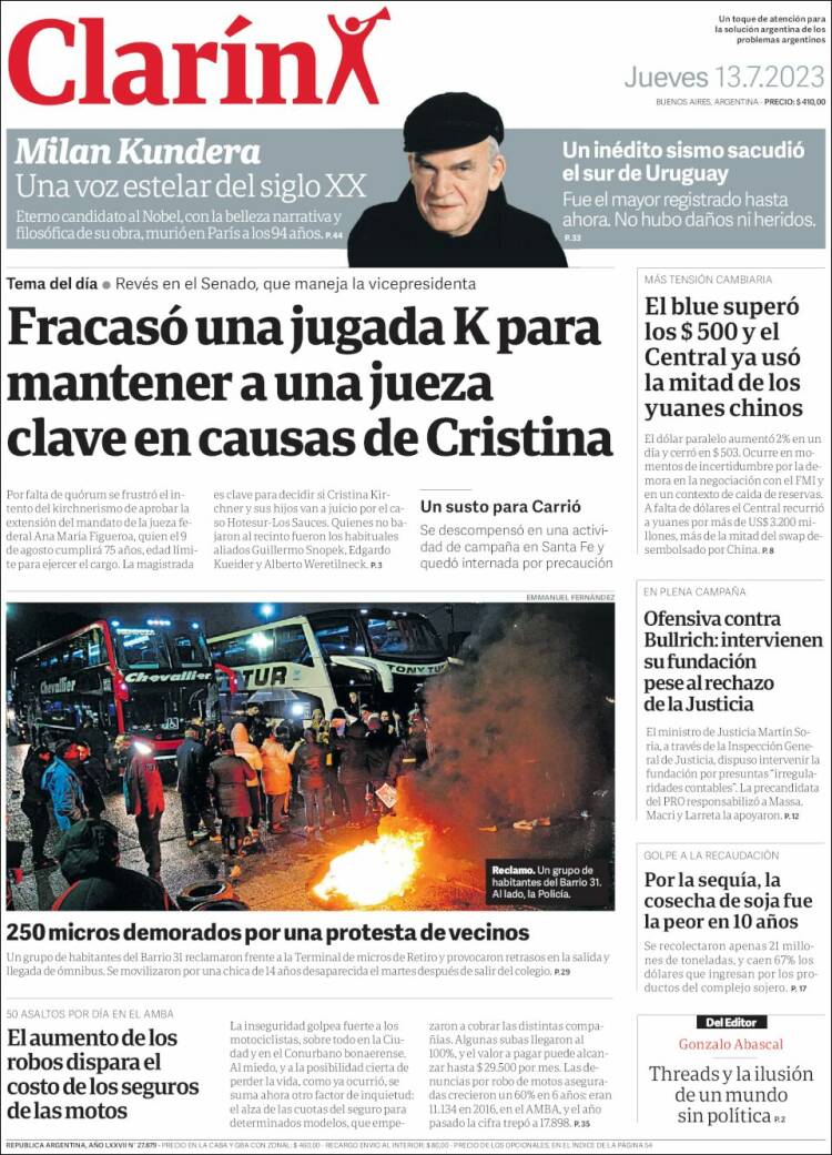 Portada de Clarín (Argentina)