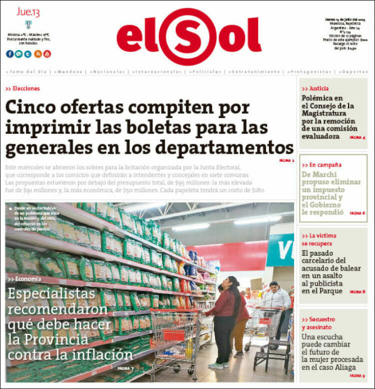 Portada de El Sol Diario (Argentina)