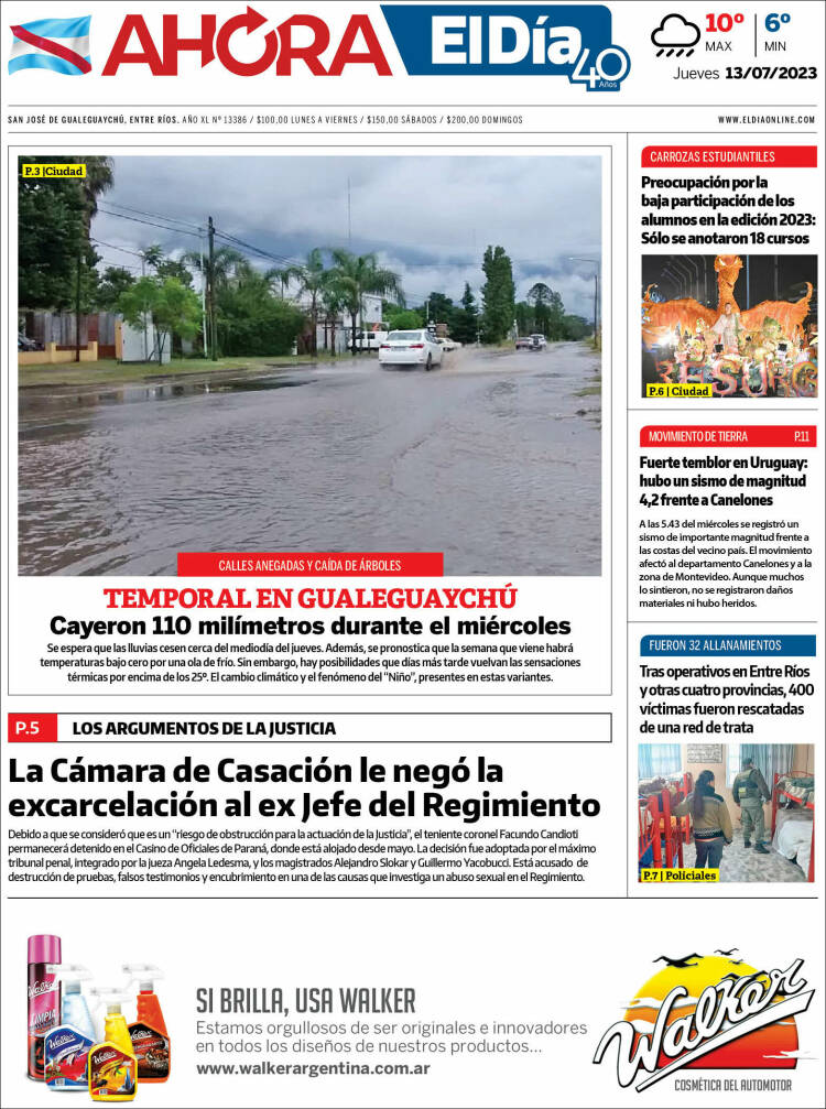 Portada de El Día de Gualeguaychú (Argentina)